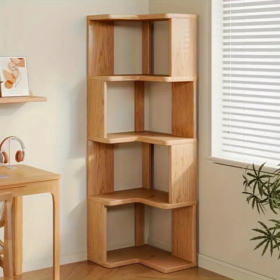 ™Pinura | ארון פינה חוסך מקום – עץ מלא, בנייה חזקה, מדפים רב-שכבתיים לאחסון בסלון, חדר שינה ומשרד ביתי